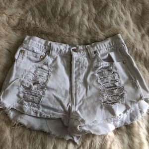 Mink pink high waisted denim shorts
